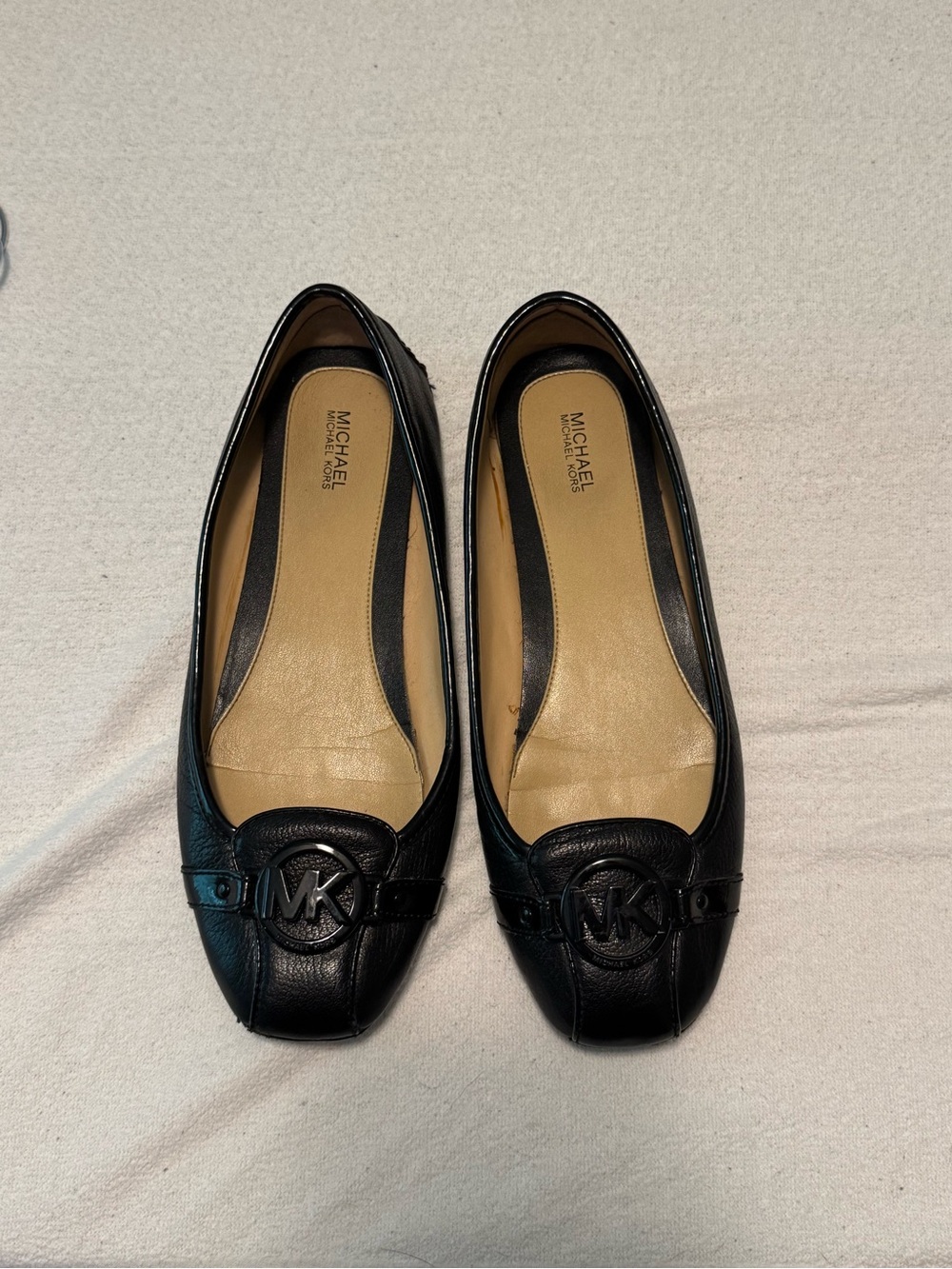 Michael Kors Black Leather Logo Ballet Flats